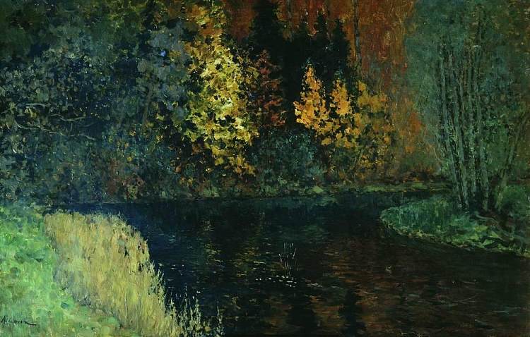 森林里的河流。伊斯特拉河的秋天。 River in the forest. Autumn at river Istra. (1886; Russian Federation  )，列维坦