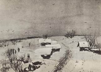 雪下的小村庄 Small village under the snow (c.1885; Russian Federation                     )，列维坦