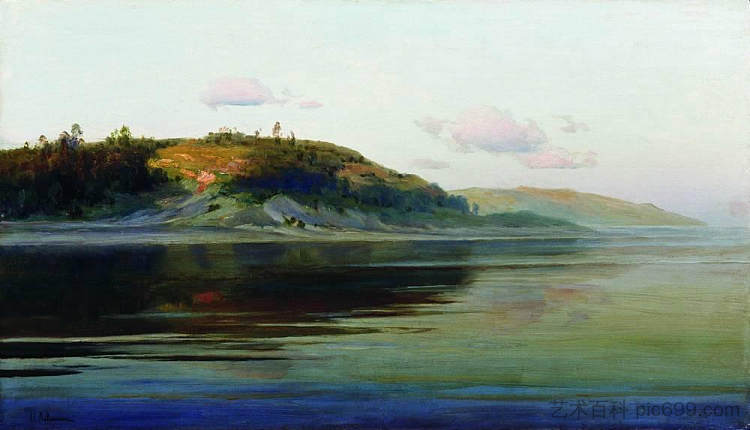 夏日傍晚。河。 Summer evening. River. (c.1894; Russian Federation  )，列维坦