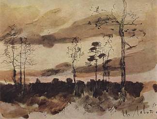 日落。森林边缘。 Sunset. Forest edge. (1900; Russian Federation                     )，列维坦