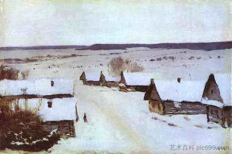 冬天的村庄 Village in Winter (c.1877; Russian Federation  )，列维坦