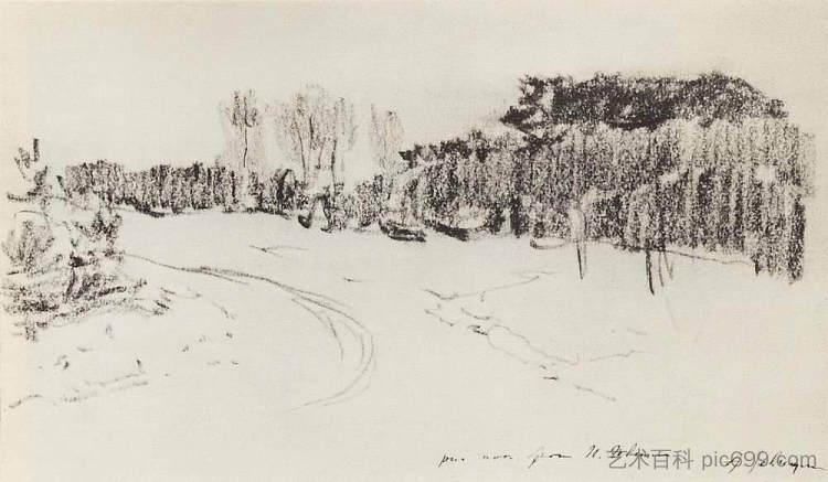 森林中的冬季小径 Winter path in the forest (c.1899; Russian Federation  )，列维坦