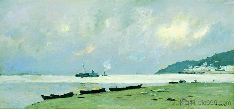 尤里维茨。伏尔加河上阴郁的一天。 Yurievets. Gloomy Day on the Volga. (1890; Russian Federation ),列维坦