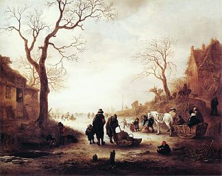 冬季运河 A Canal in Winter (c.1645)，伊萨克·范·奥斯塔德