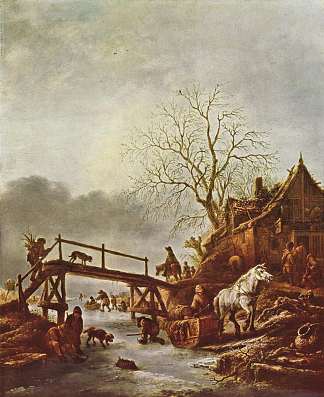 冬季风光 A Winter Scene (c.1645)，伊萨克·范·奥斯塔德