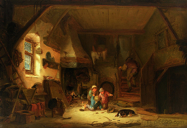 带孩子的室内 Interior with Children (1641)，伊萨克·范·奥斯塔德