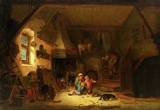 带孩子的室内 Interior with Children (1641)，伊萨克·范·奥斯塔德