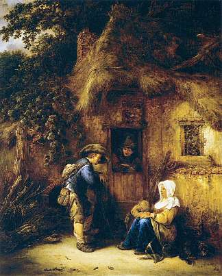 小屋门口的旅行者 Traveller at a Cottage Door (1649)，伊萨克·范·奥斯塔德