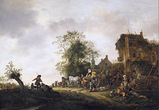 旅馆外的旅客 Travellers Outside an Inn (1645)，伊萨克·范·奥斯塔德