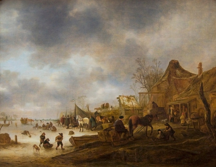 冬季景观 Winter Landscape (1645)，伊萨克·范·奥斯塔德