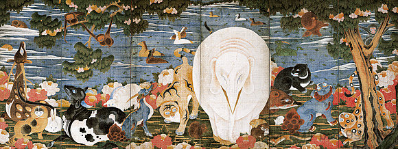 想象场景中的鸟类、动物和开花植物 Birds, Animals, and Flowering Plants in Imaginary Scene，伊藤若冲