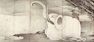 大象和鲸鱼（双联画） Elephant and Whale (diptych)，伊藤若冲