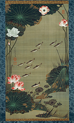 荷花池和鱼 Lotus Pond and Fish (1765)，伊藤若冲