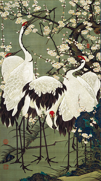 梅花和鹤 Plum Blossoms and Cranes，伊藤若冲