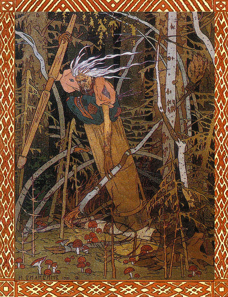 芭芭雅嘎。童话《美丽的瓦西里萨》插图 Baba Yaga. Illustration for the fairy tale "Vasilisa the Beautiful" (1900)，伊凡·比利本