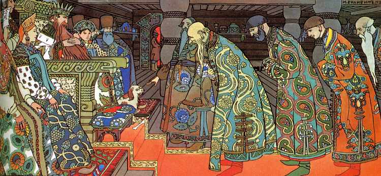 客商。亚历山大·普希金《沙皇萨尔坦童话》插图 Merchants. Illustration for Alexander Pushkin's 'Fairytale of the Tsar Saltan' (1905)，伊凡·比利本