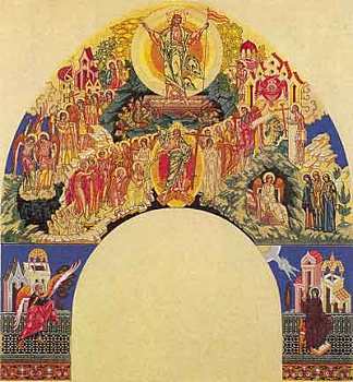 基督的复活。奥尔沙尼圣母升天教堂壁画的草图 Resurrection of Christ. The sketch for the fresco of the church of the Assumption in Olshany (1900)，伊凡·比利本
