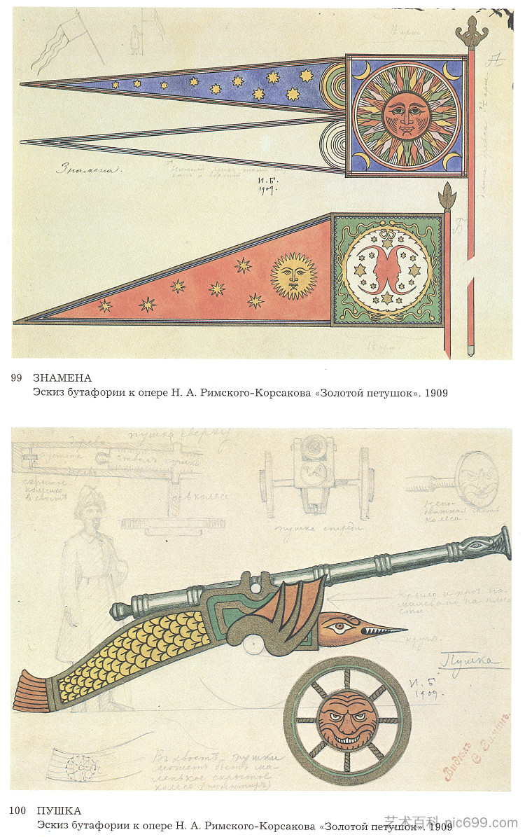 歌剧素描，《金公鸡》，尼古拉·里姆斯基-科萨科夫 Sketch for the Opera, The Golden Cockerel, by Nikolai Rimsky-Korsakov (1909)，伊凡·比利本