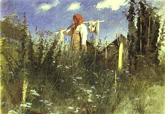 枷锁上洗过的亚麻布的女孩 Girl with Washed Linen on the Yoke (1874)，伊万·克拉姆斯科伊