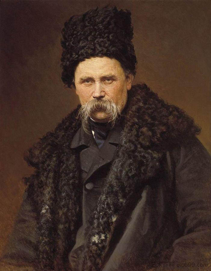 诗人和艺术家塔拉斯·舍甫琴科的肖像 Portrait of a poet and artist Taras Shevchenko (1871),伊万·克拉姆斯科伊