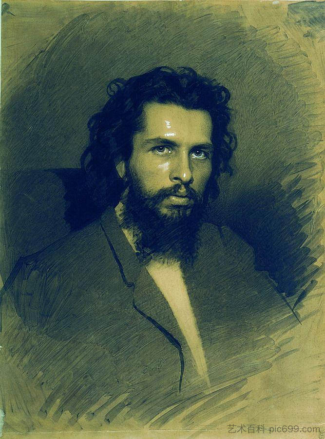 艺术家尼古拉·安德烈耶维奇·科舍列夫的肖像 Portrait of the Artist Nikolay Andreyevich Koshelev (1866),伊万·克拉姆斯科伊