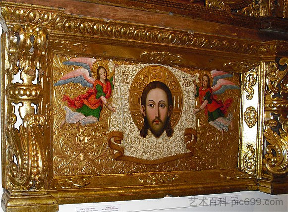 救世主nerukotvornyi(救世主非手工制作)来自Zhovkva圣像壁 Savior nerukotvornyi (Saviour Not-Made-By-Hands) from the Zhovkva iconostasis (1697 - 1699; Zhovkva,Ukraine ),伊凡·鲁特科维奇