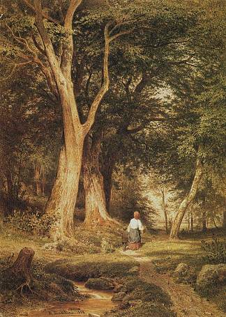 一个女人和一个男孩在森林里 A woman with a boy in the forest (1868)，伊万·希什金