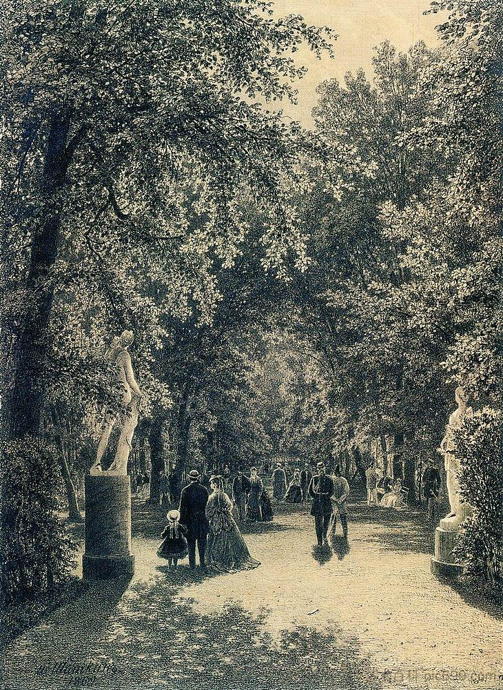 圣彼得堡夏日花园的小巷 Alley of the Summer Garden in St. Petersburg (1869)，伊万·希什金