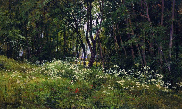 森林边缘的花朵 Flowers on the forest edge (1893)，伊万·希什金