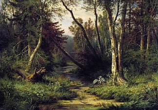 苍鹭森林景观 Forest Landscape with Herons (1870)，伊万·希什金
