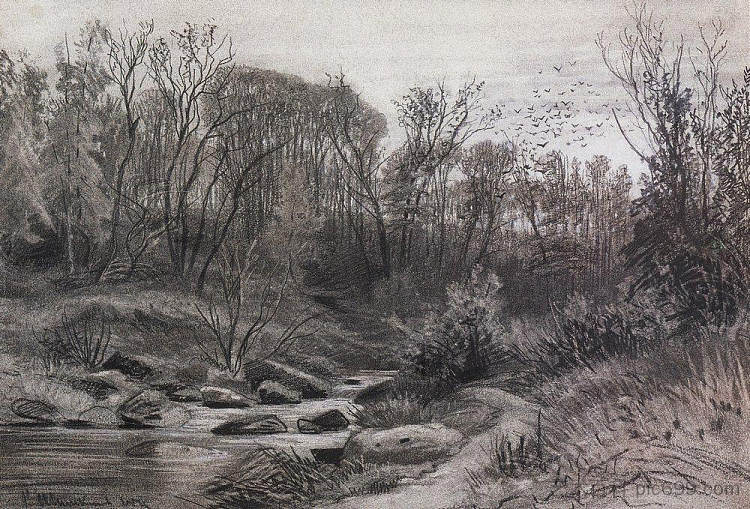 森林溪流。傍晚 Forest stream. Evening (1871)，伊万·希什金