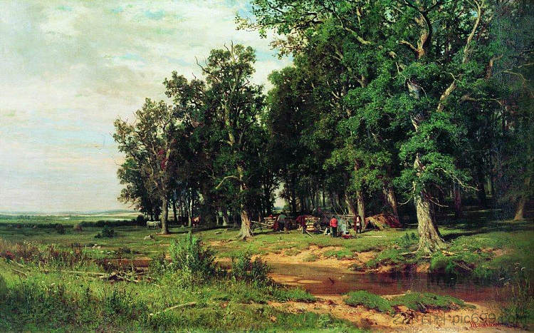 在橡树林中割草 Mowing in the oak grove (1874)，伊万·希什金