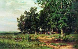 在橡树林中割草 Mowing in the oak grove (1874)，伊万·希什金