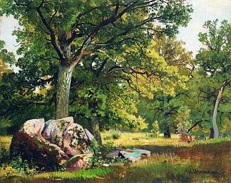 树林里阳光明媚的日子。橡树 Sunny day in the woods. Oaks (1891)，伊万·希什金