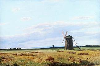 田野中的风车 Windmill in the field (1861)，伊万·希什金