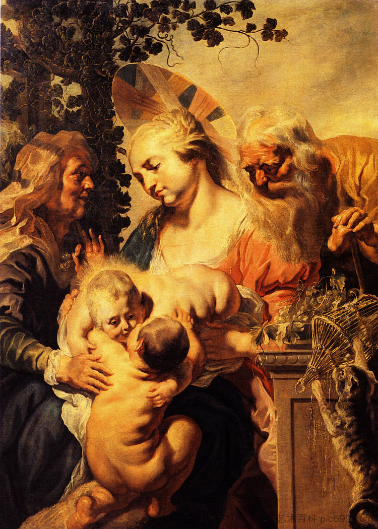 圣家与伊丽莎白和施洗约翰的孩子 Holy Family with Elizabeth and Child John the Baptist (1615)，雅各布布·乔登斯