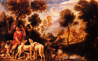 猎人和他的狗 Hunter with his dogs (1635)，雅各布布·乔登斯