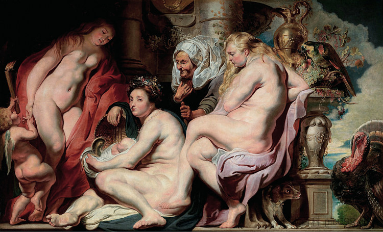 蝉蜥的女儿们找到孩子埃里克托尼乌斯 The Daughters of Cecrops finding the child Erichthonius (1617),雅各布布·乔登斯