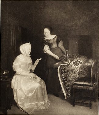 内部有一个女人在读信和一个女仆 Interior with a Woman Reading a Letter and a Maid，雅各布布·奥切特瓦尔特