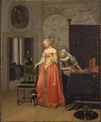 女士与仆人和狗 Lady with Servant and Dog (1671 – 1673)，雅各布布·奥切特瓦尔特