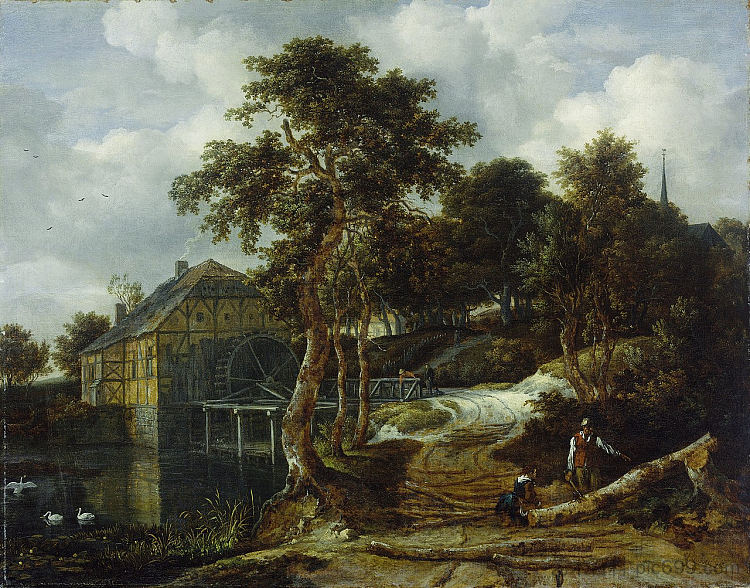 带水车的景观 Landscape with watermill，雅各布布·凡·雷斯达尔