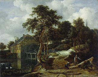 带水车的景观 Landscape with watermill，雅各布布·凡·雷斯达尔