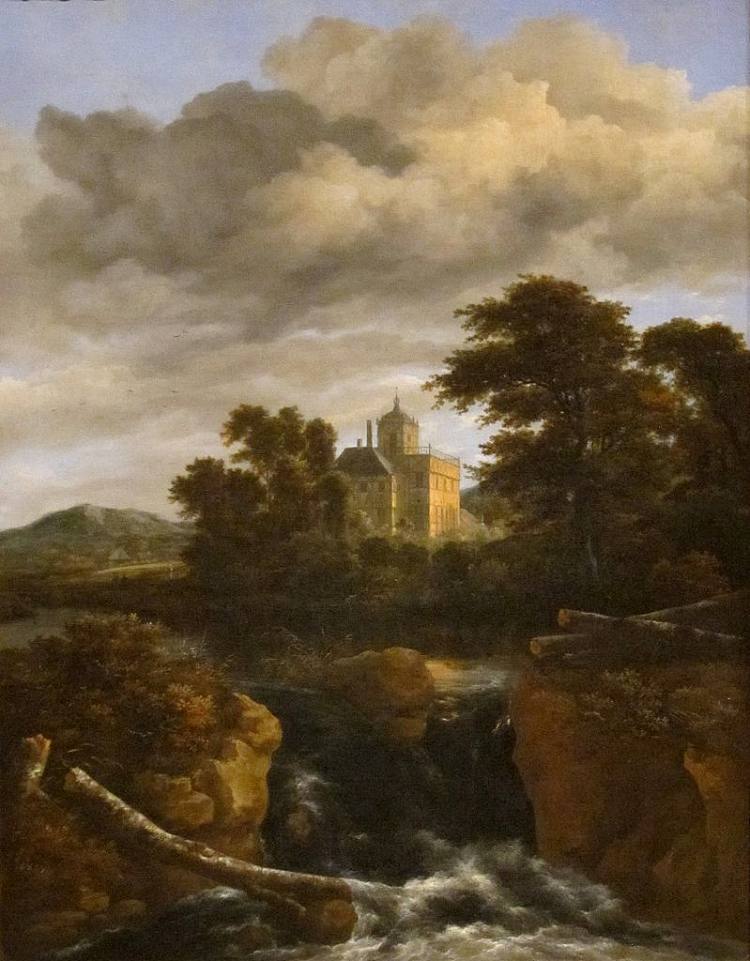 瀑布和城堡的景观 Landscape with a Waterfall and Castle (1670)，雅各布布·凡·雷斯达尔