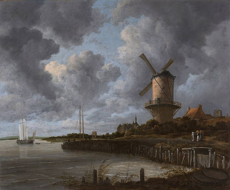 荷兰 Wijk bij Duurstede 的塔磨坊 Tower Mill at Wijk bij Duurstede, Netherlands (1670),雅各布布·凡·雷斯达尔