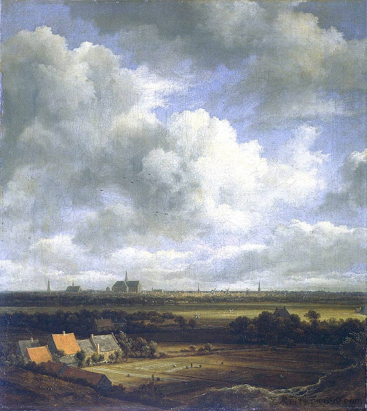 哈勒姆的景色，前景中有漂白的田野 View of Haarlem with bleaching fields in the foreground (1670)，雅各布布·凡·雷斯达尔