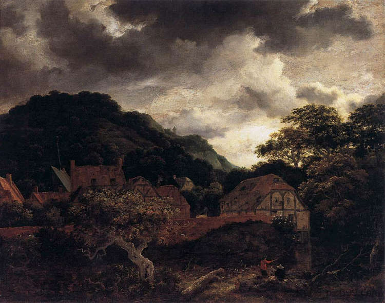 树林边缘的村庄 Village at the Wood's Edge (1651)，雅各布布·凡·雷斯达尔