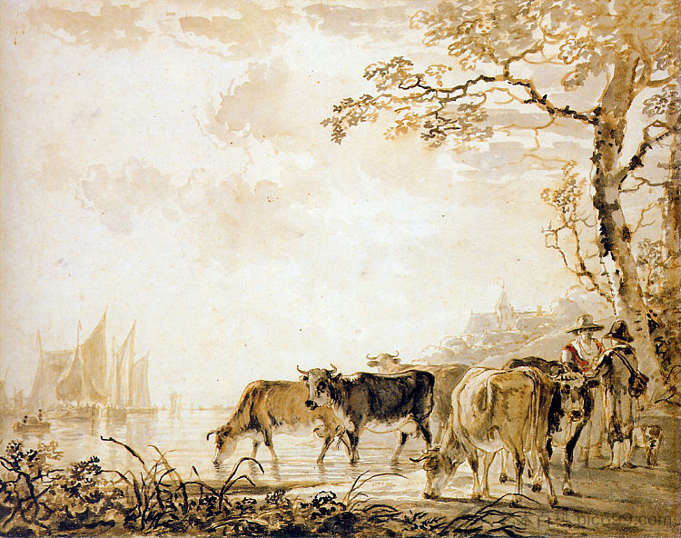 奶牛景观 Landscape with cows，雅各布伯范斯特里