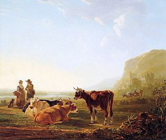 有休息奶牛的景观 Landscape with resting cows，雅各布伯范斯特里