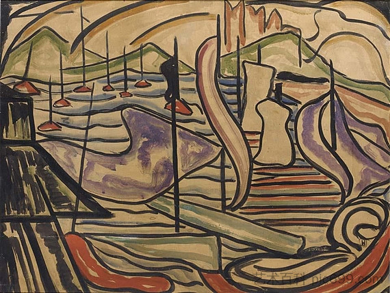 海港场景 Harbor Scene (1915)，雅各布布瓦范海斯凯克