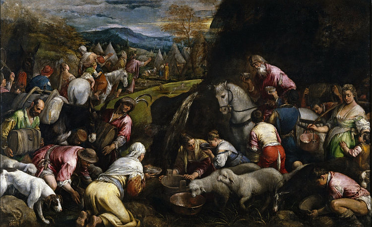 以色列人喝神奇的水 Israelis Drinking the Miraculous Water (1565),雅格布·巴萨诺